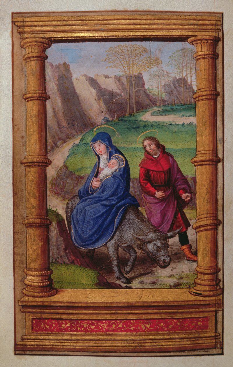 Tilføj 35214 f.72v Flight into Egypt, from a Book of Hours, Paris af French School