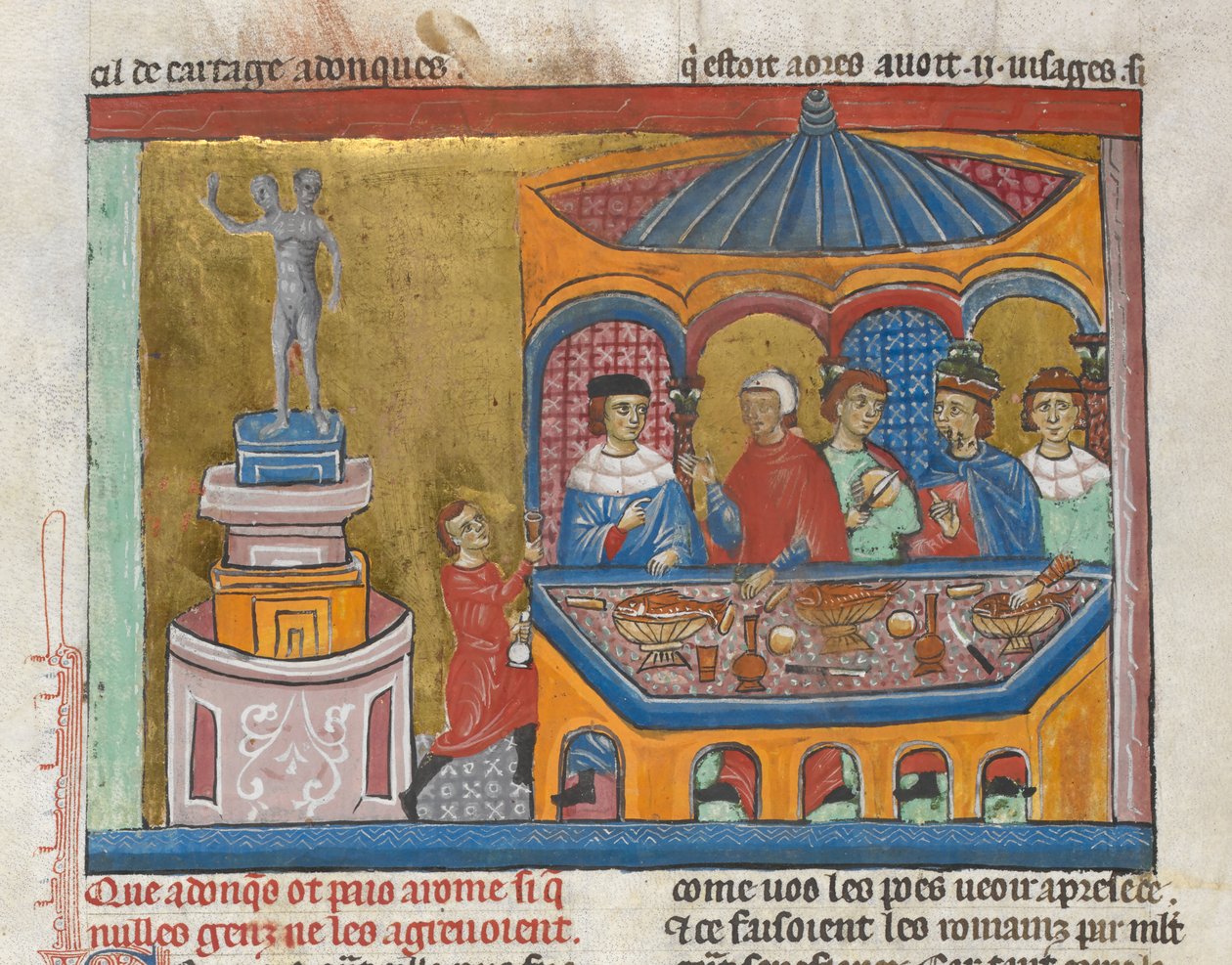 Tilføje. MS 15268, fol. 242v Janus-templet med senatorer, der spiste i forgrunden, fra 