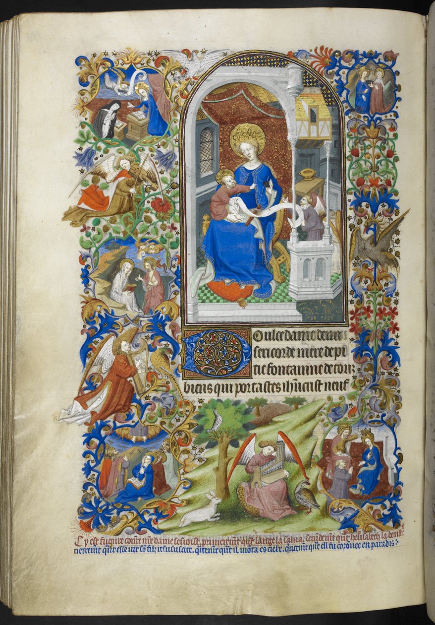 Tilføj Ms 18850 f.199v, Fifteen Joys of the Virgin Mary, Book of Hours (The Bedford Hours) c.1410-30 (blæk, farve og guld på vellum) af French School