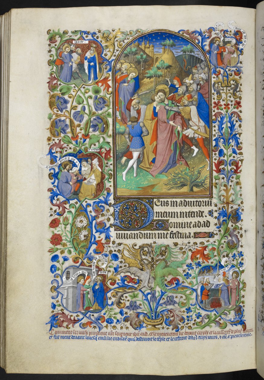 Tilføj Ms 18850 f.221v, Hours of the Passion [Lauds]. Forræderi mod Kristus, fra Book of Hours (The Bedford Hours) c.1410-30 (blæk, farve og guld på vellum) af French School