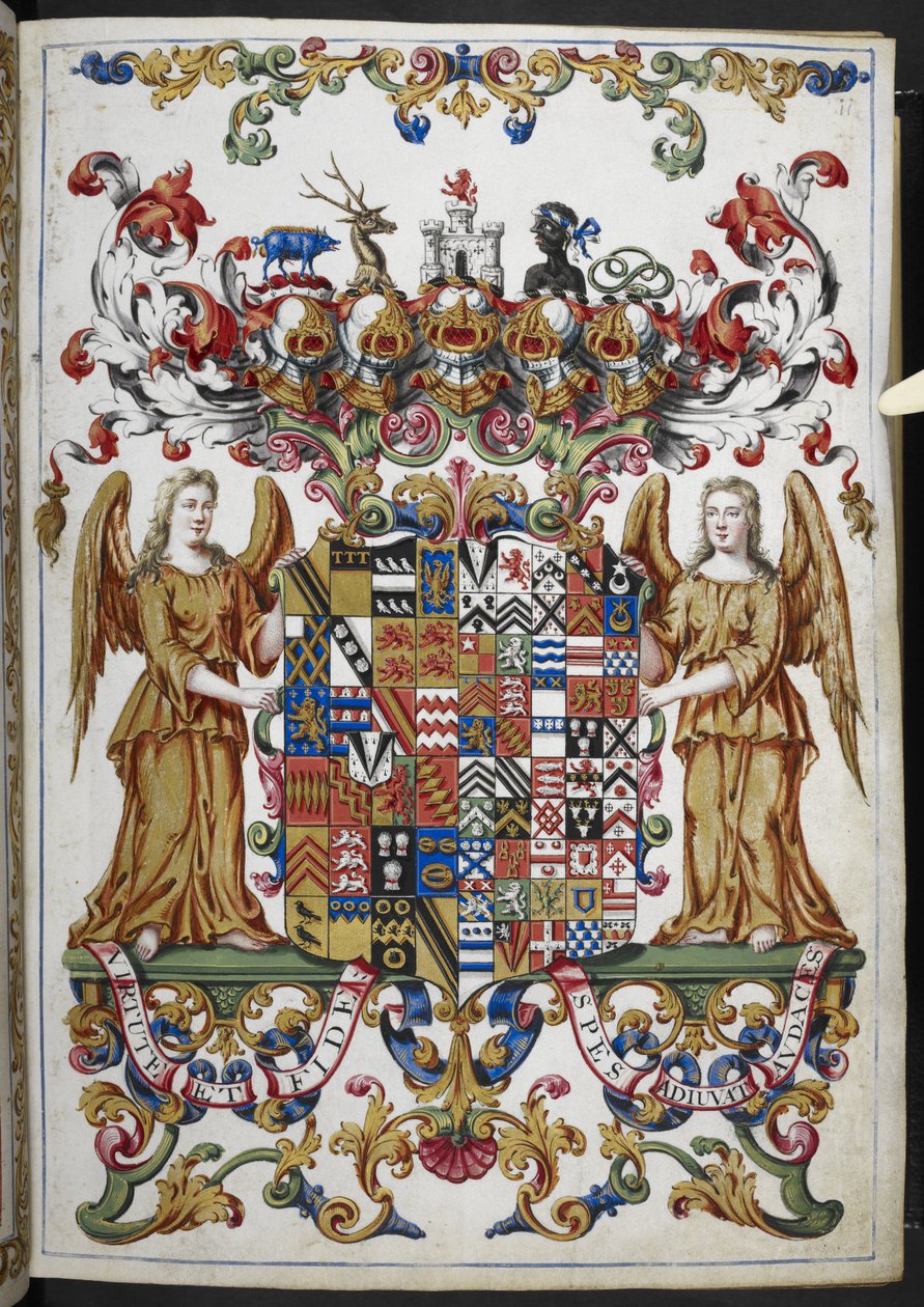 Tilføj Ms 18850 f.s008r Coat of Hours fra Book of Hours (The Bedford Hours) c.1410-30 (blæk, farve og guld på vellum) af French School