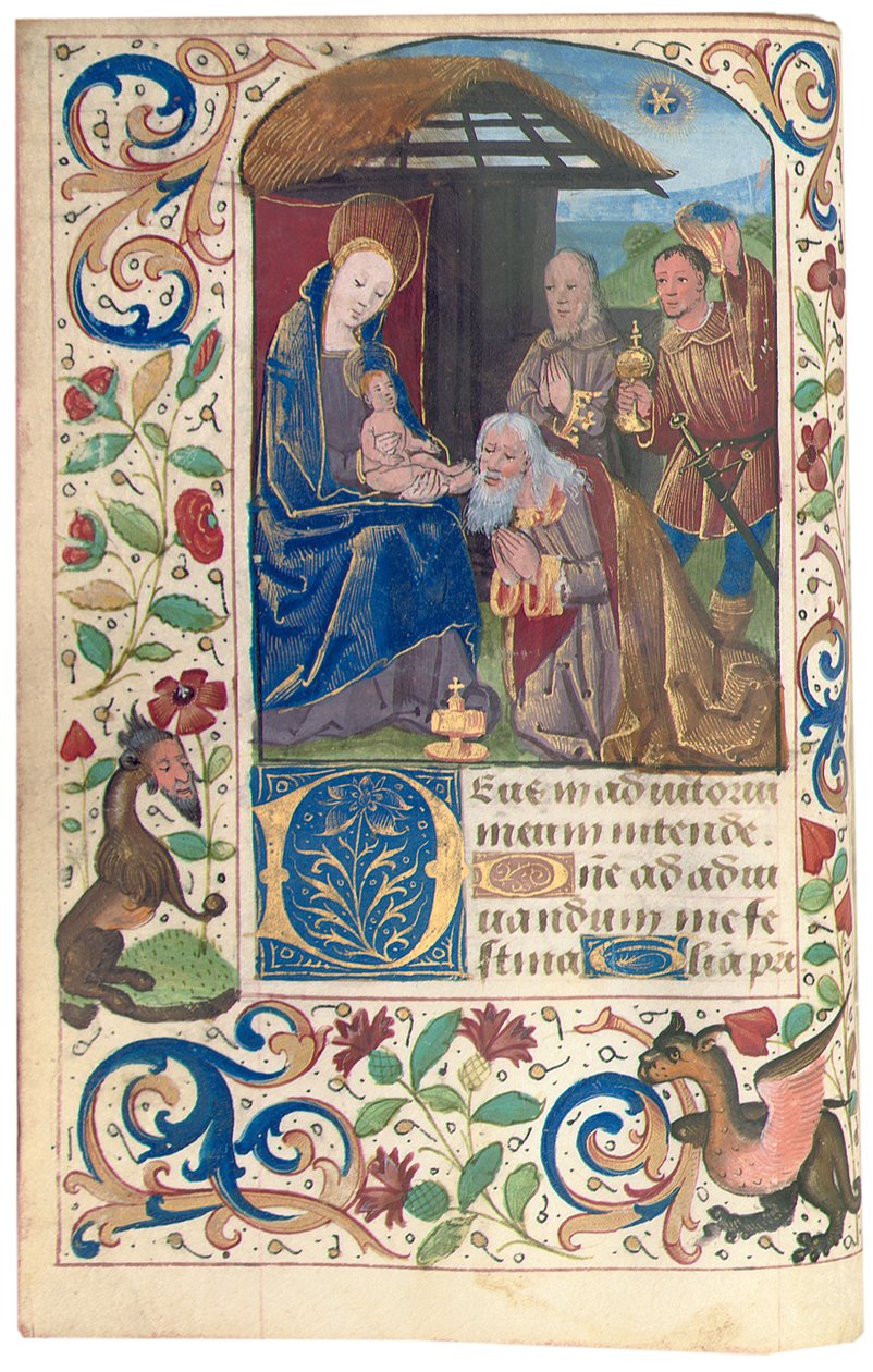 Adoration of the Magi, illustration fra "Book of Hours, Use of Rome" af French School