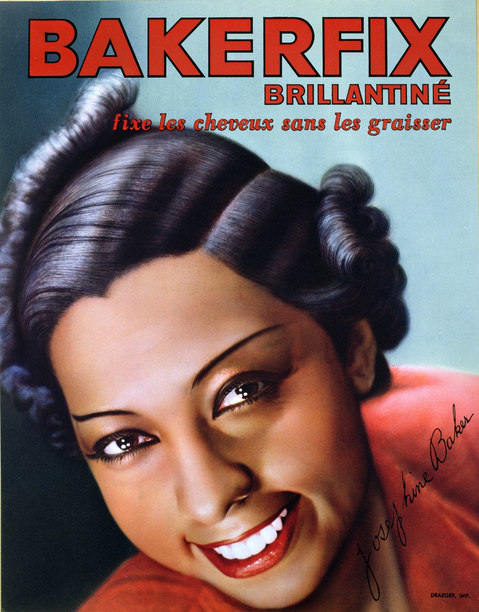 Annonce for Bakerfix hair brilliantine med Josephine Baker (1906-75) af French School