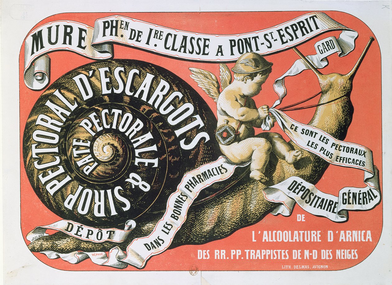 Annonce for Chest Sirup Sirop Pectoral dEscargots, c.1860 af French School