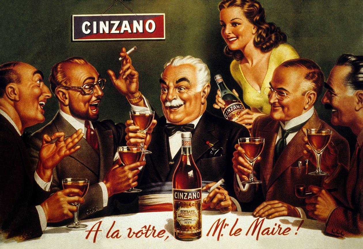 Annonce for Cinzano Blanc (farve litho) af French School