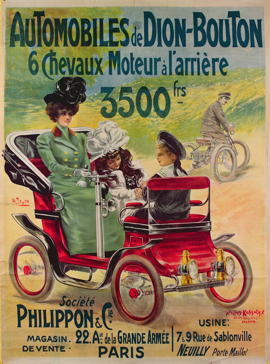 Annonce for De Dion-Bouton biler, ca. 1900 af French School