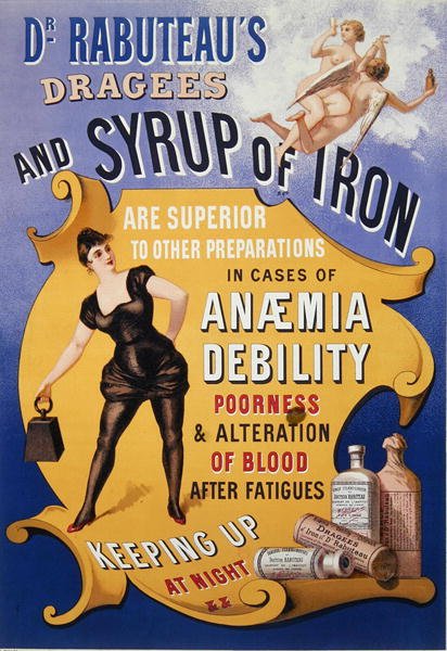 Annonce for Dr. Rabuteaus Dragees and Sirup of Iron (farve litho) af French School