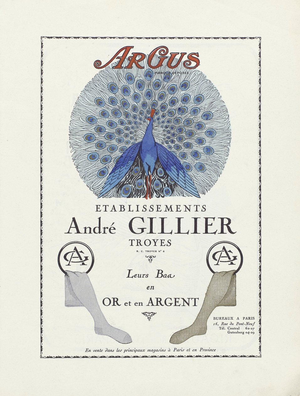 Annonce for Etablissements Andre Gillier, pub 1924 (stencilprint) af French School