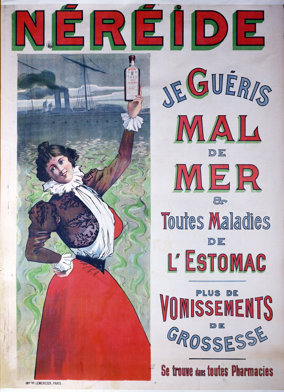 Annonce for Nereide-medicin mod søsyge, ca. 1900 af French School