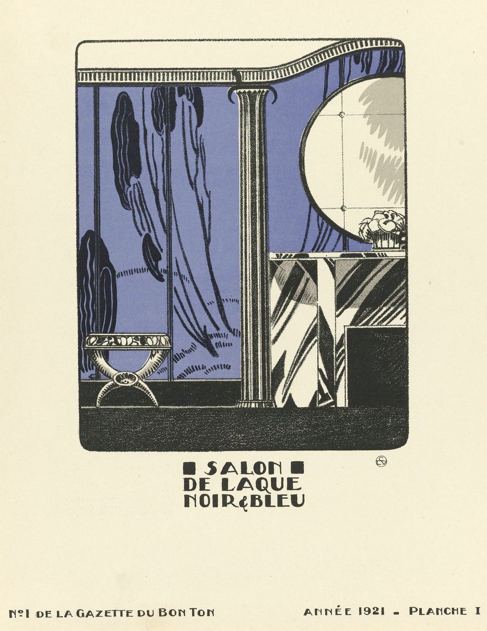 Annonce for "Salon de Laque Noir  Bleue", pub.1921 (stencilprint) af French School