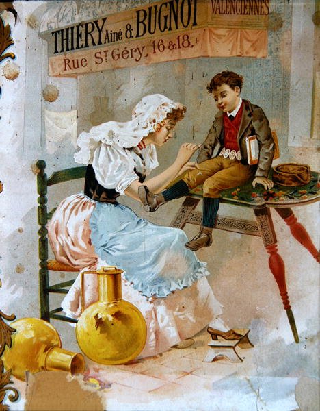 Annonce for Thiery & Bugnot Sytråd, slutningen af det 19. århundrede (farve litho) af French School