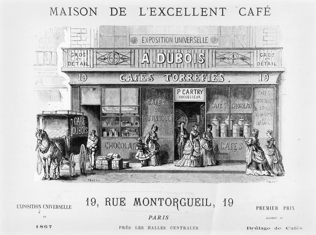 Annonce for en kaffesælger i Rue Montorgueil, Paris, ca. 1870 af French School