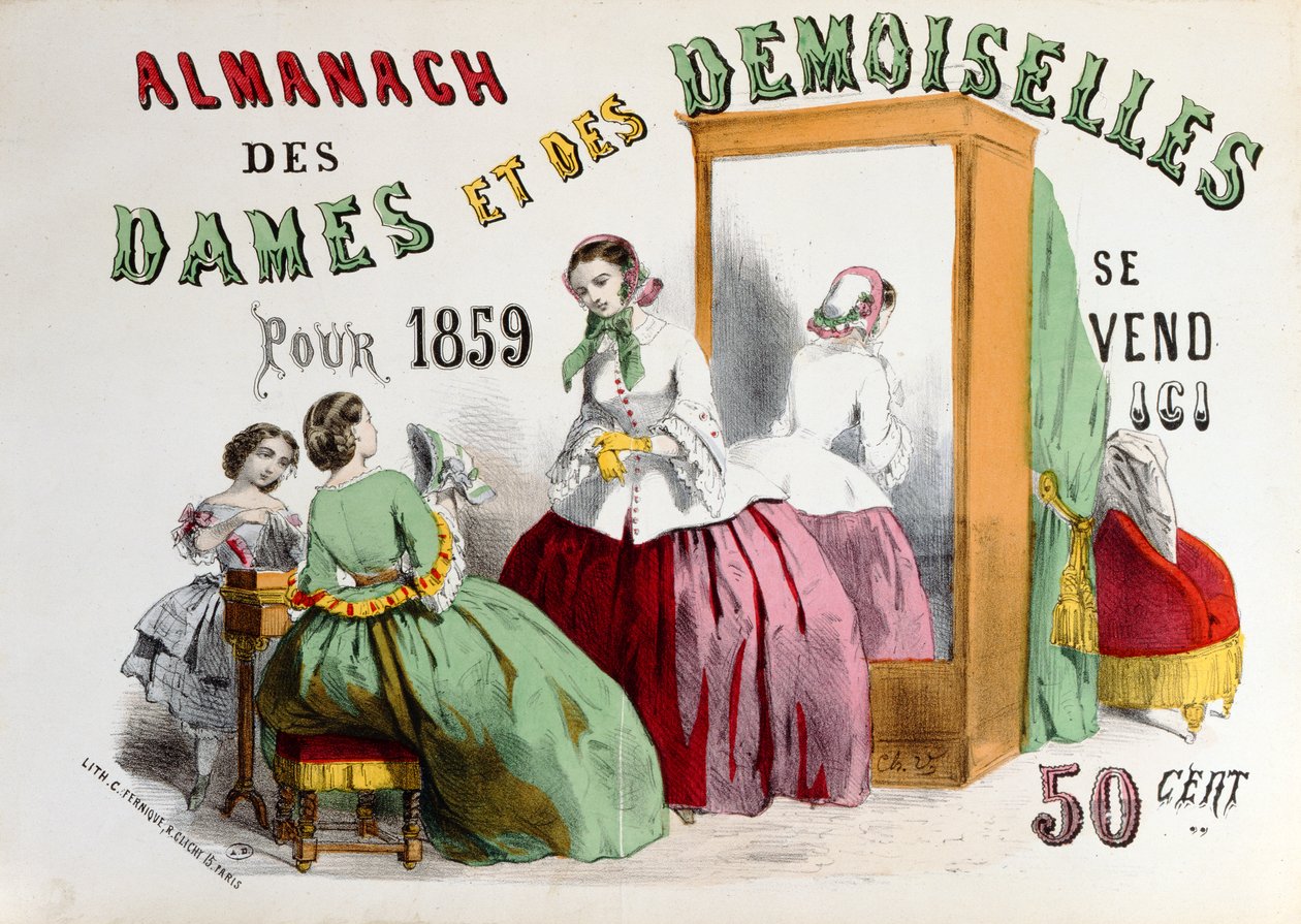 Annonce for Almanach des Dames et des Demoiselles graveret af Charles Fernique, udgivet i Paris, 1859 af French School