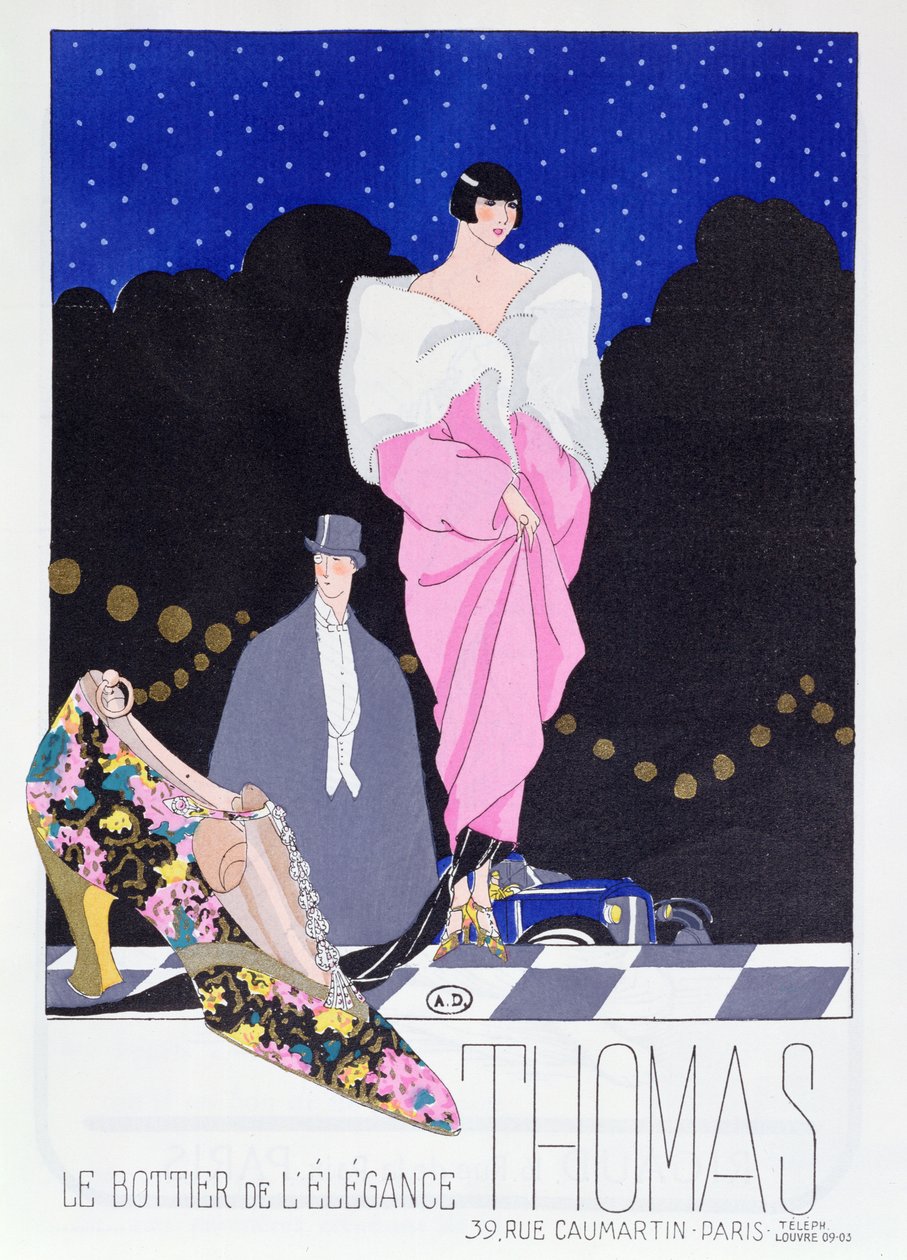 Annonce for støvlemageren Thomas fra modemagasinet Art-Gout-Beaute, 1924 af French School