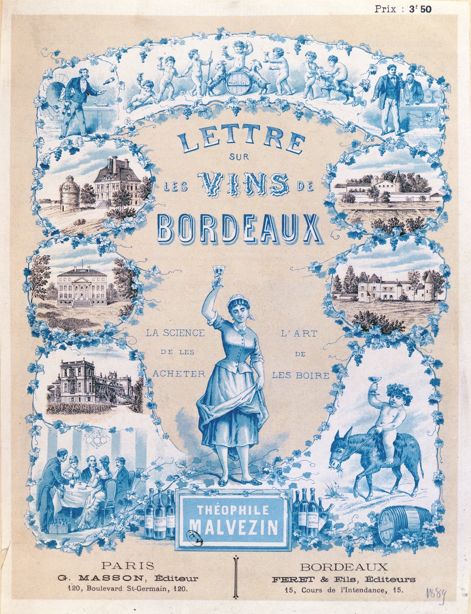 Annonce, der fremmer udgivelsen af ​​Lettre sur les Vins de Bordeaux af Theophile Malvezin, 1889 af French School