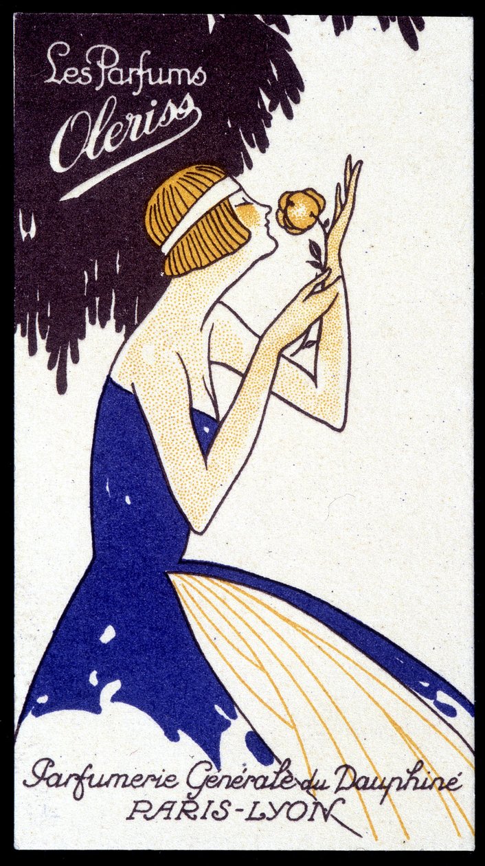 Reklamekort for Oleriss-parfumer fra Perfumerie Générale du Dauphiné. af French School