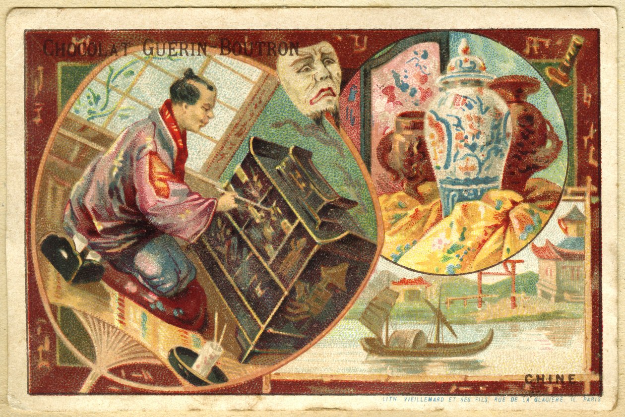 Advertising chromolithography of Guérin Boutron chocolatesdani af French School