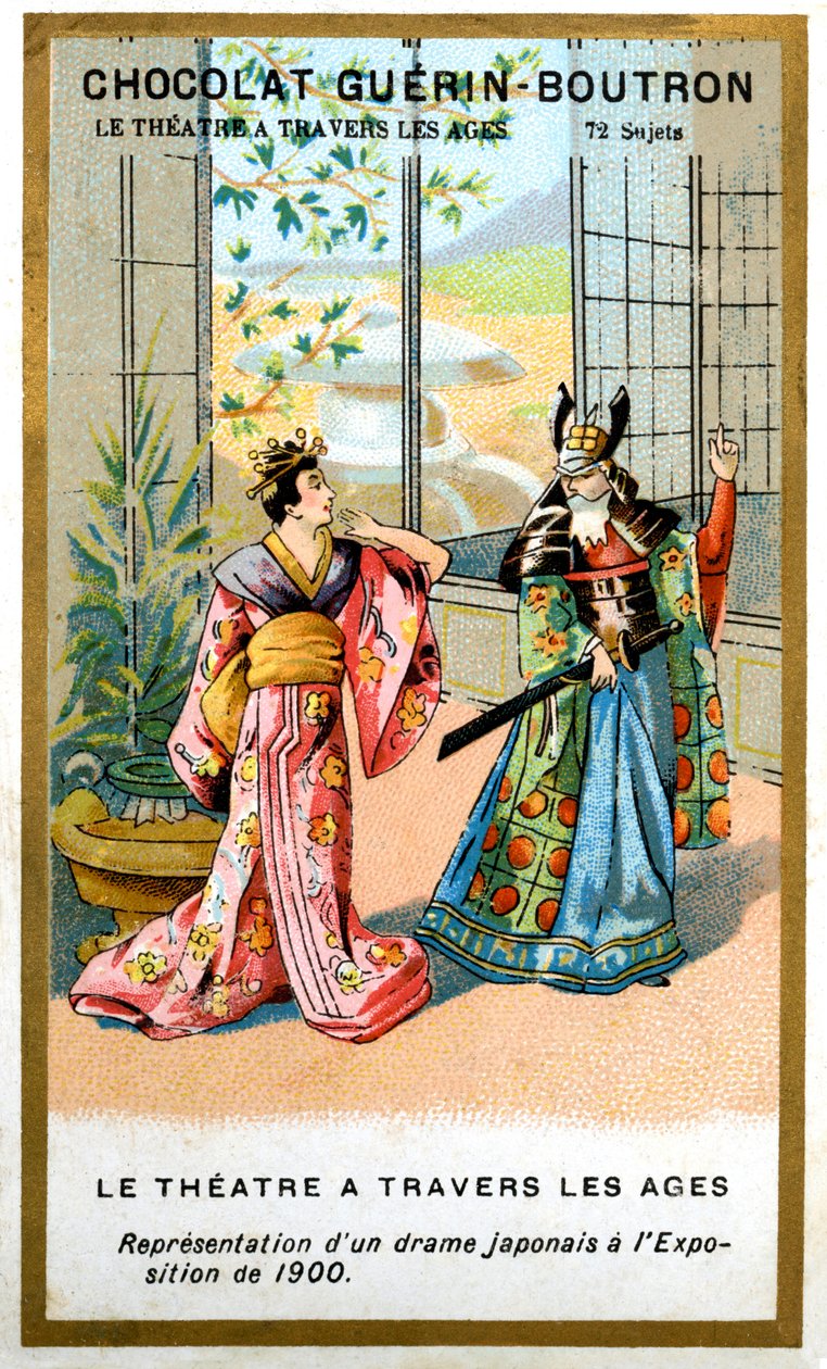Reklamekromolitografi af chokolade Guerin Boutron, teater gennem tiderne, 72 emner, japansk drama af French School