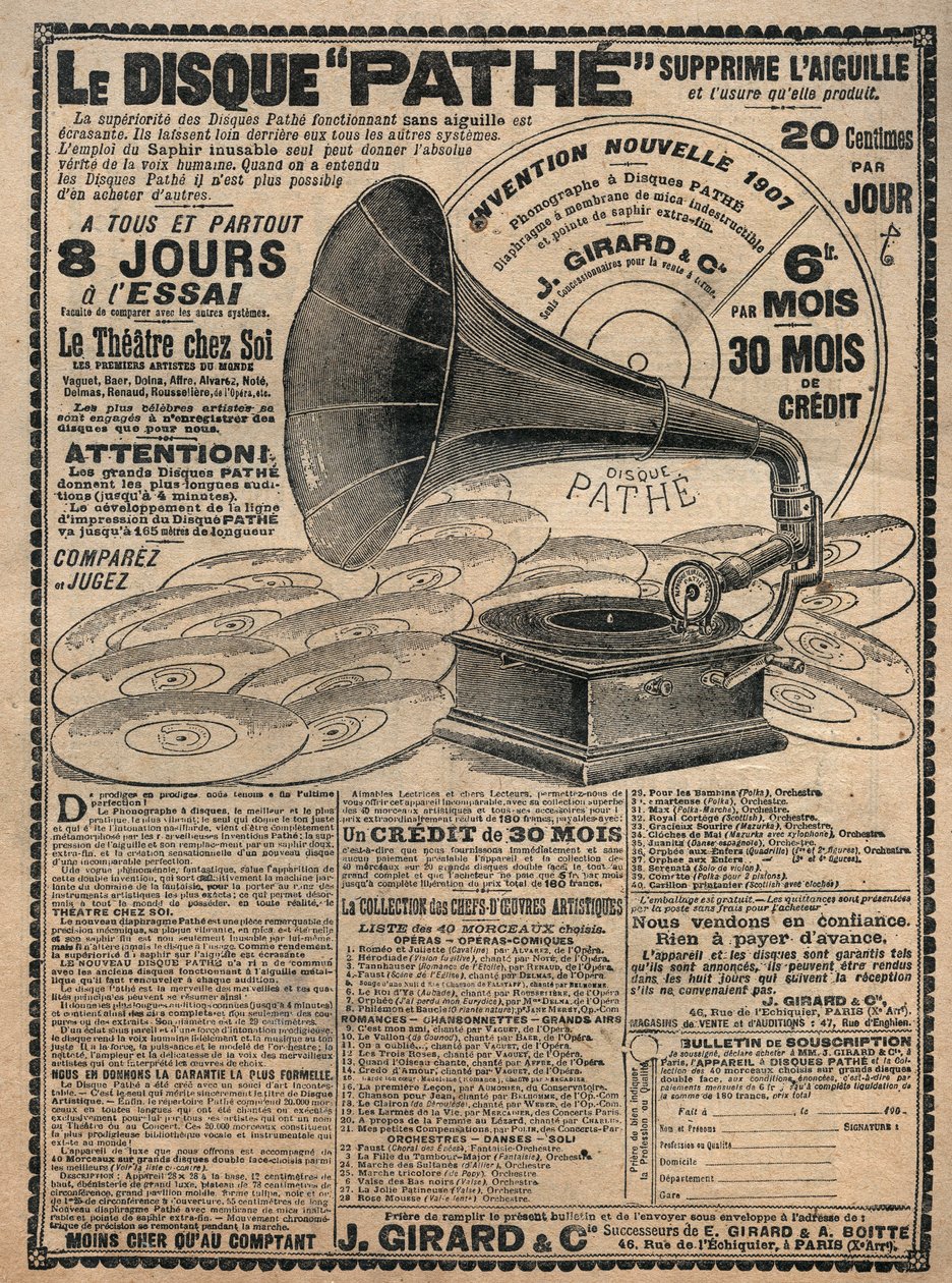 Reklame for fonografer "" Pathe"" 1907 - Le disque pathe - af French School