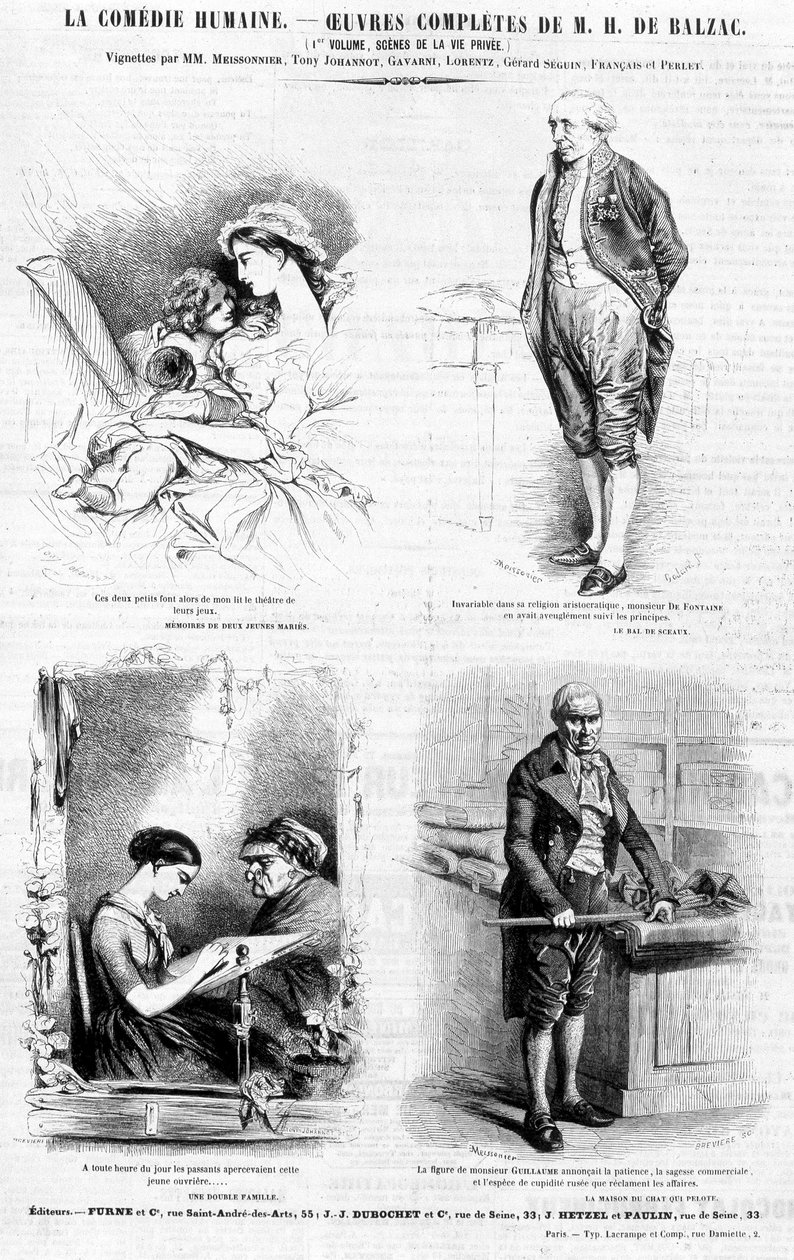 Annonceside for Balzacs værker - i "" Charivari"", juli 1842 af French School