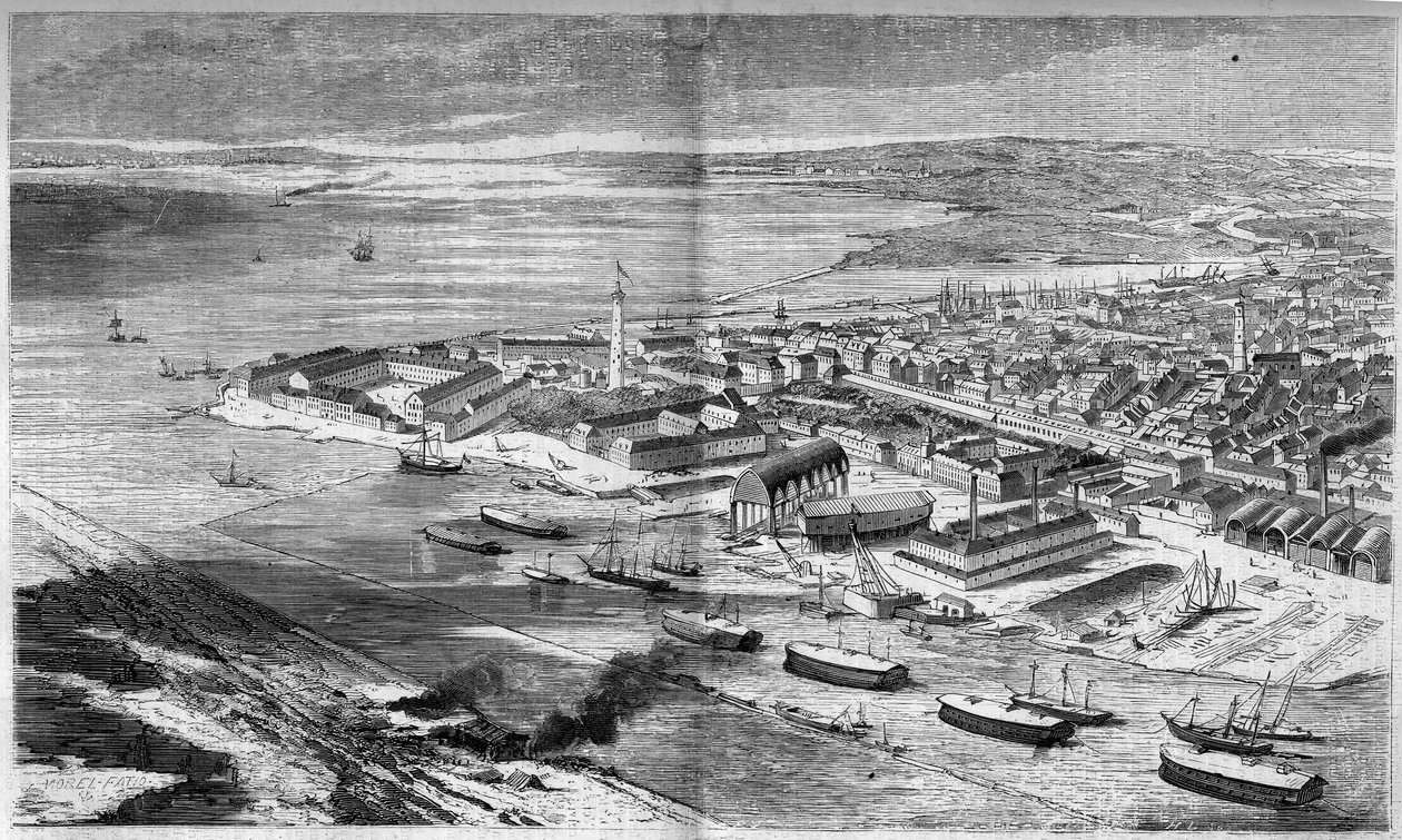 Luftudsigt over byen og havnen i Lorient, Morbihan (56) af French School