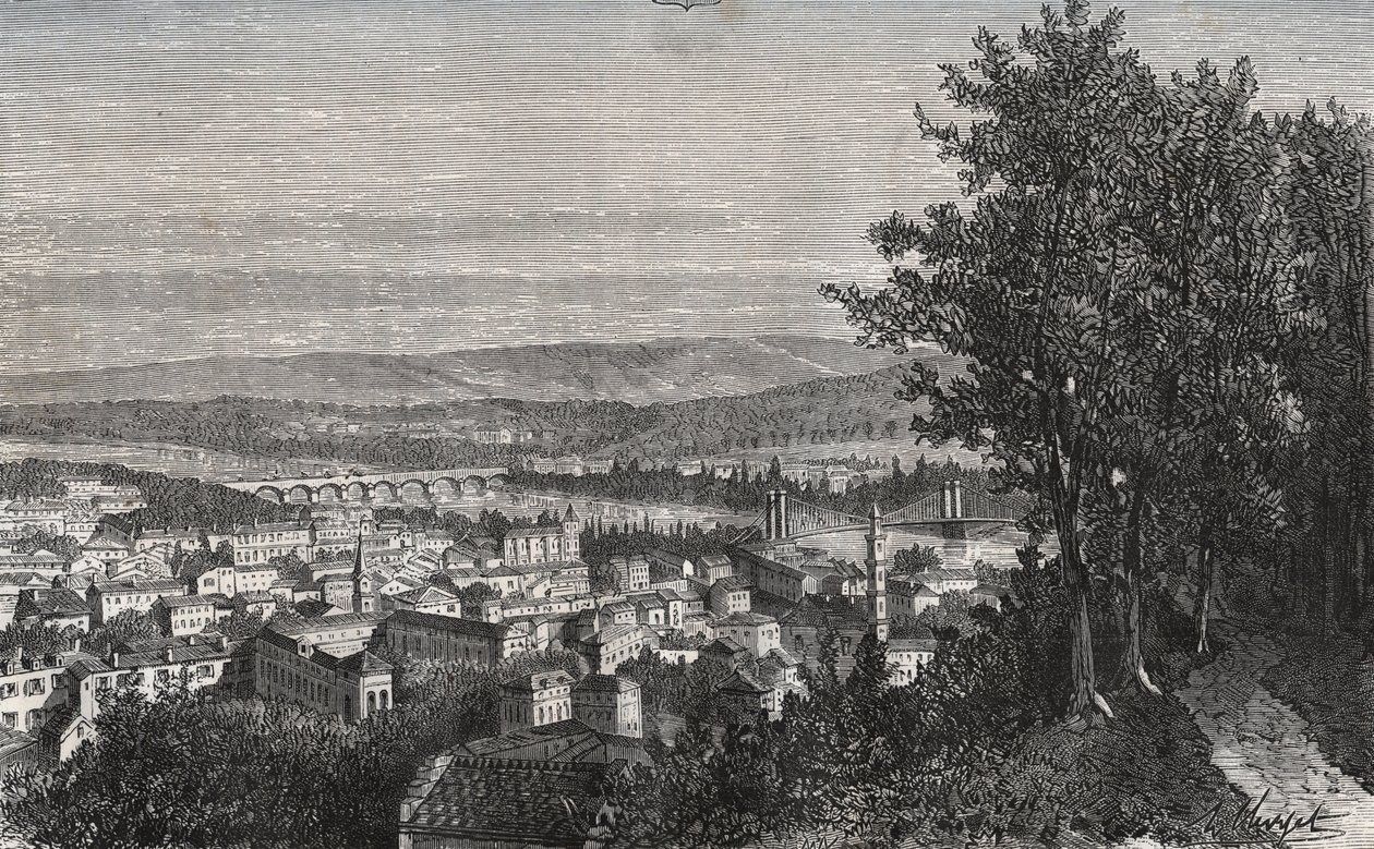 Agen - Lot-et-Garonne - indgravering i "La France illustrée: geografi, historie, statistisk administration" af V.A. Malt-Brown. 1884 af French School