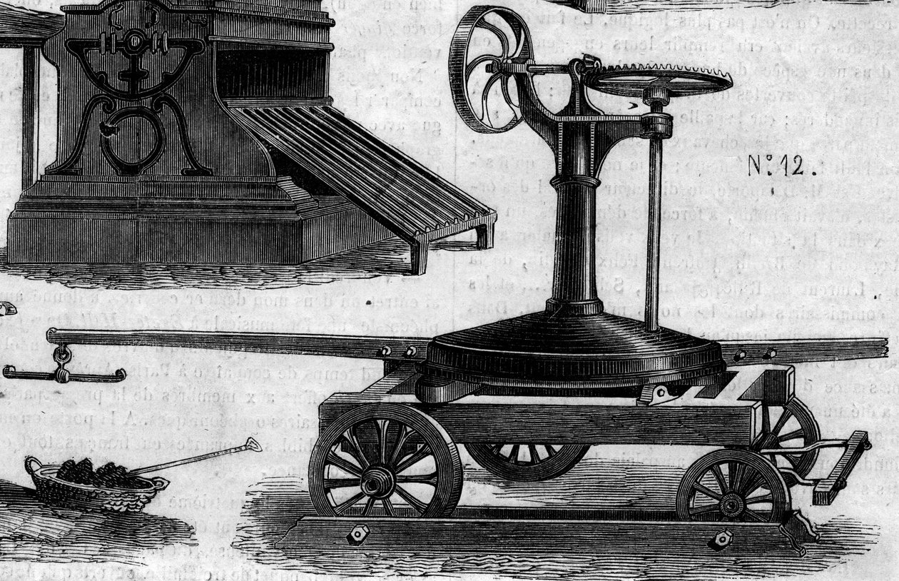 Landbrugsmaskine: en bærbar manege præsenteret ved landbrugskonkurrencen i Paris i 1860. Indgravering i "" Le Monde Illustré"" nr. 169 af 7. juli 1860. af French School