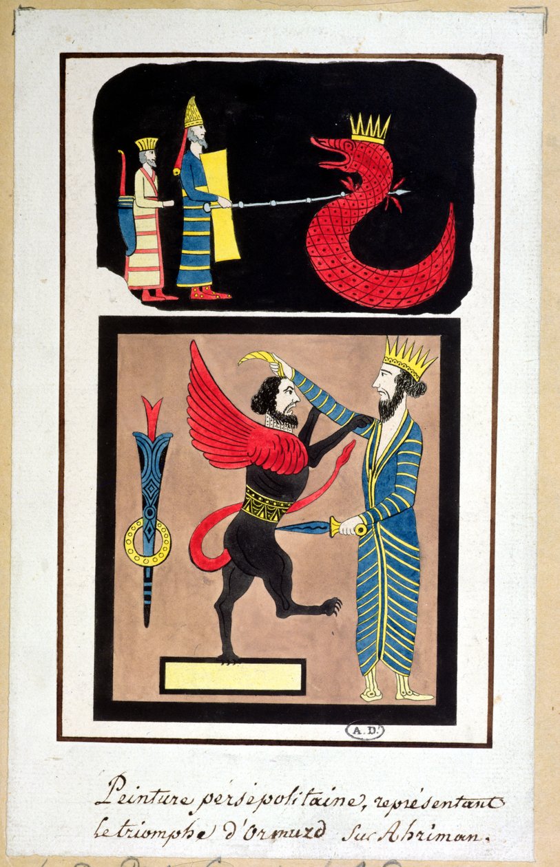 Ahura Mazda sejrer over Angra Mainyu, kopi af en frise fra Persepolis af French School