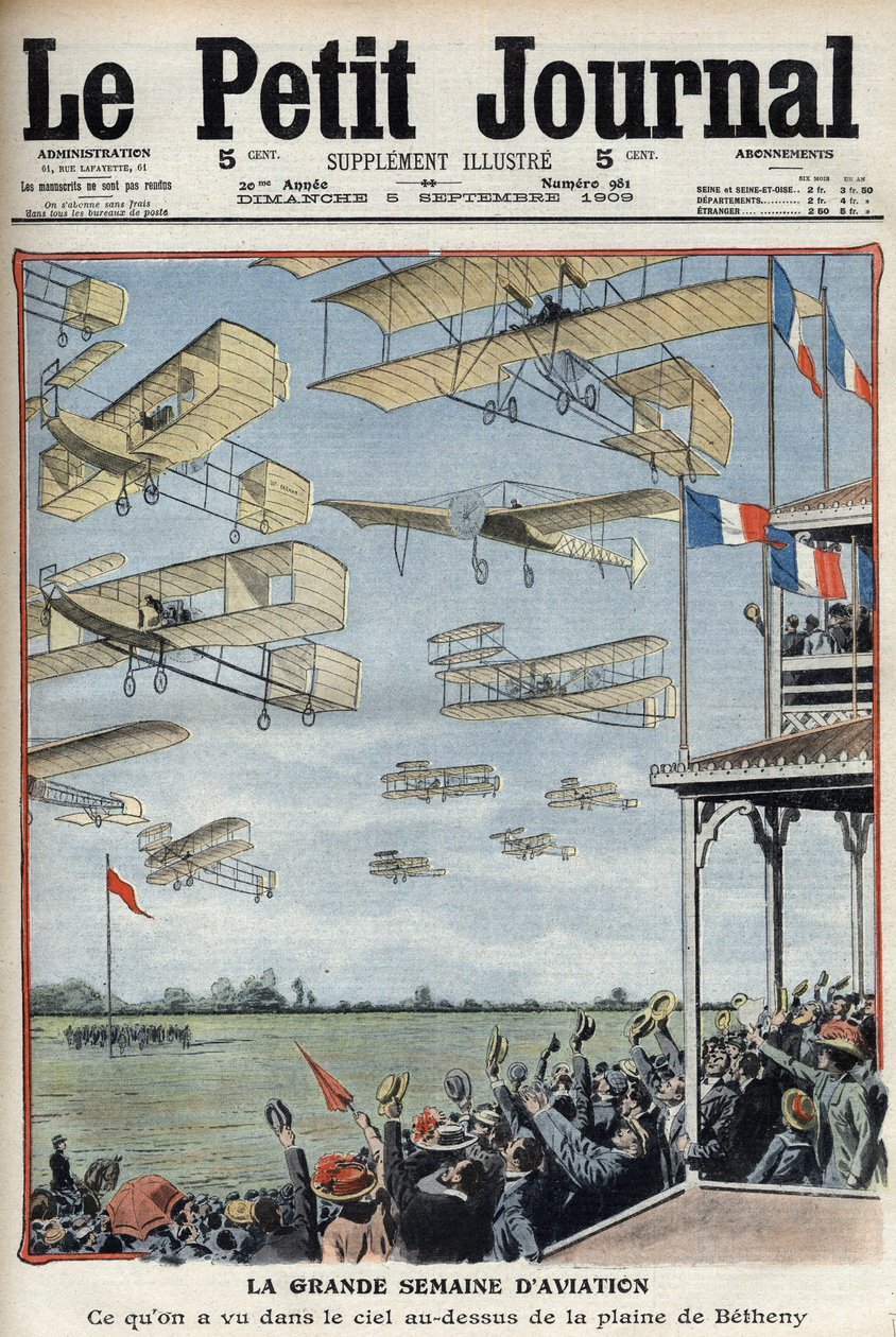 Airshow afholdt i Betheny, Frankrig, illustration fra den franske avis Le Petit Journal - Meeting d