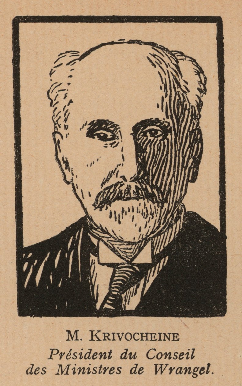 Alexander Krivoshein, russisk monarkistisk politiker, der ledede Pjotr Wrangels hvidrussiske regering på Krim i den russiske borgerkrig (litografi). af French School