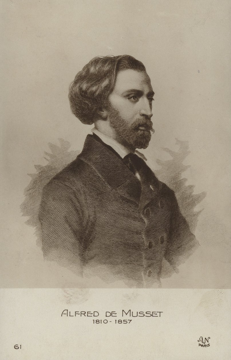 Alfred de Musset, fransk dramatiker, romanforfatter og digter (litografi) af French School
