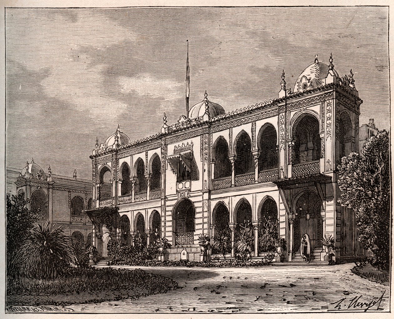 Algier - Guvernørpaladset i Mustapha - indgravering i "La France illustrée: geografi, historie, statistisk administration" af V.A. Malt-Brown. 1884 af French School