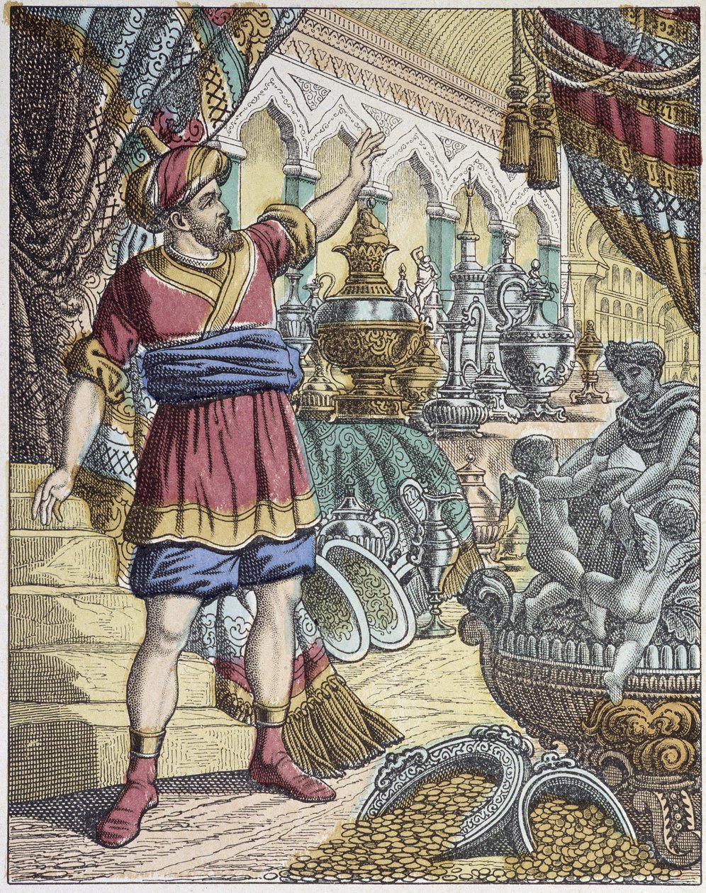 Ali-Baba (Ali Baba) i et skatterum. Fortællinger om de tusinde og en nat. - billede af Epinal, Pellerin af French School