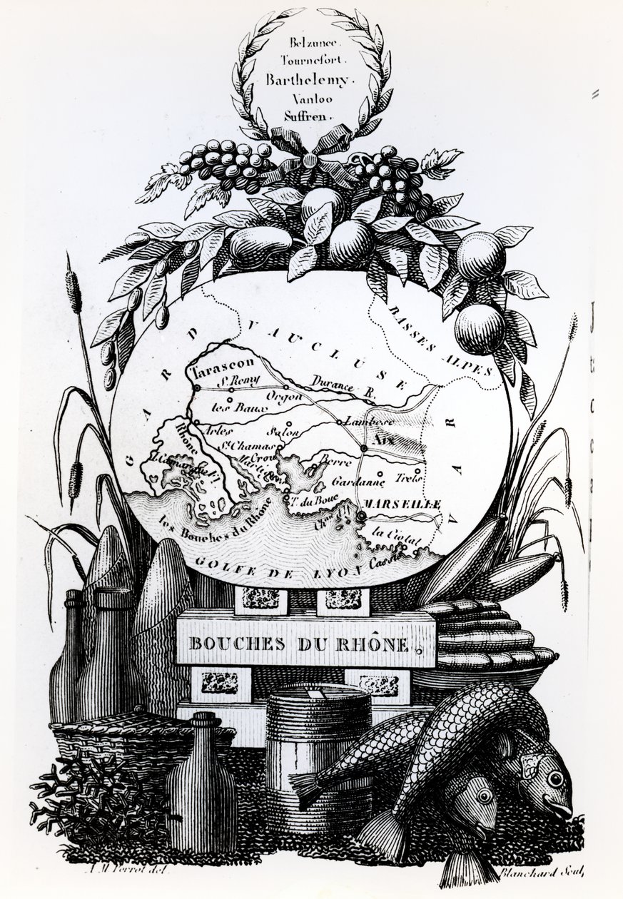 Allegorisk kort over Bouches-du-Rhone-afdelingen, ca. 1830 af French School