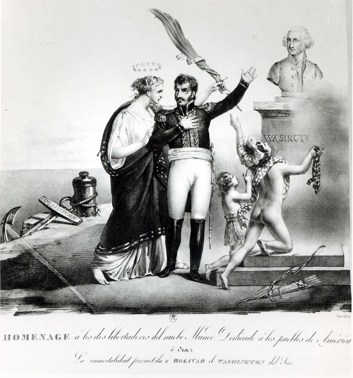 Allegorisk portræt af general Simon Bolivar (1783-1830) ca. 1840 af French School
