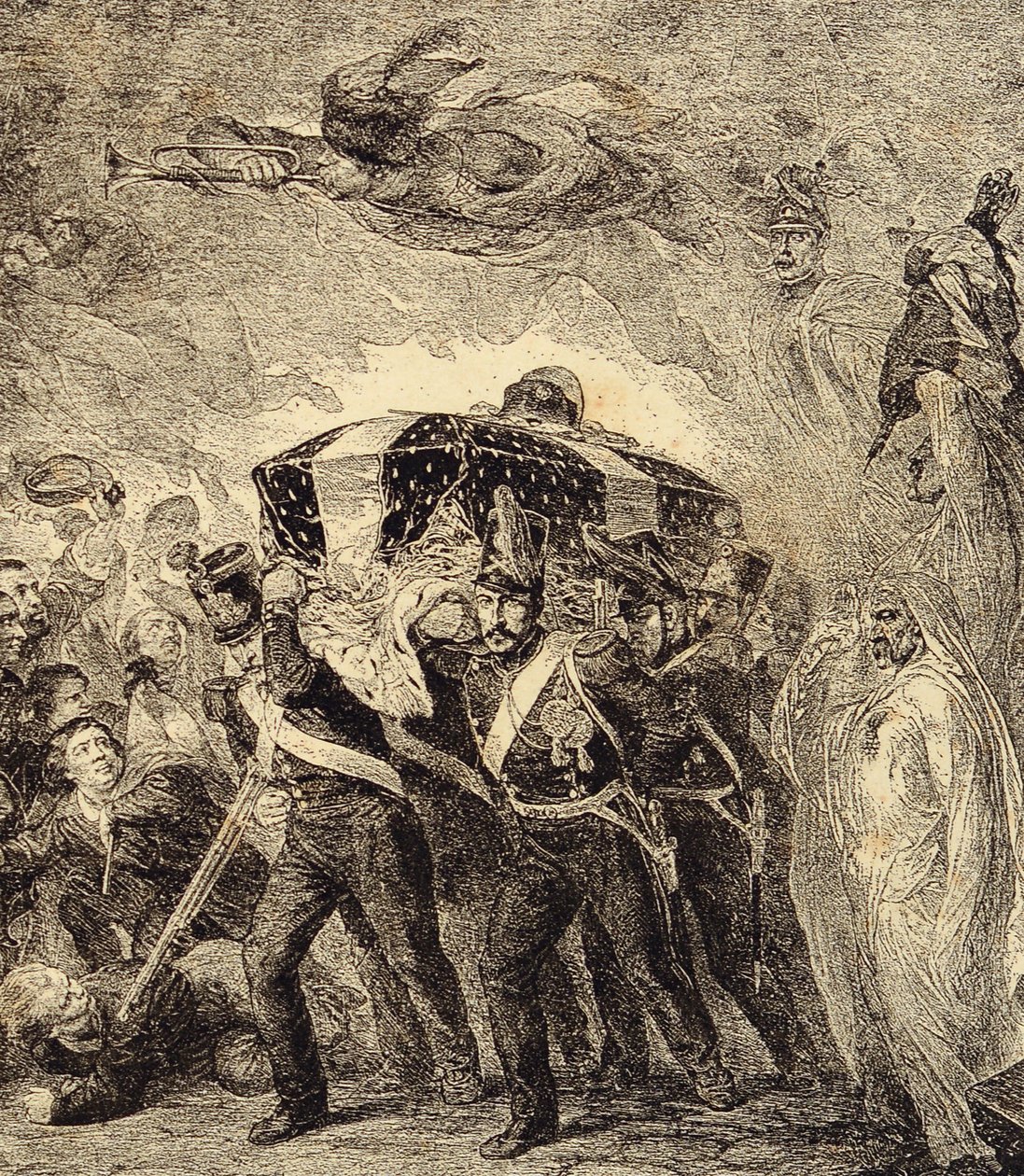 Allegori om tilbagevenden af den franske kejser Napoleon Bonapartes aske i 1840. 1800-tallet (gravering fra "Klører, skikke, brug, kostumer, opfindelser af French School
