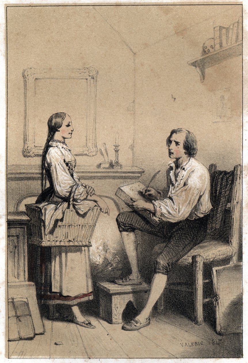 Alois Senefelder (eller Aloysius eller Aloys) eller Johann Nepomuk Franz Aloys (1771-1834), en tjekkisk digter og gravør, forbliver uden et ark papir i et øjeblik af vrede og fortvivlelse, der fik ham til at kaste alt i flammerne, skrev notat af vasketøjet af French School