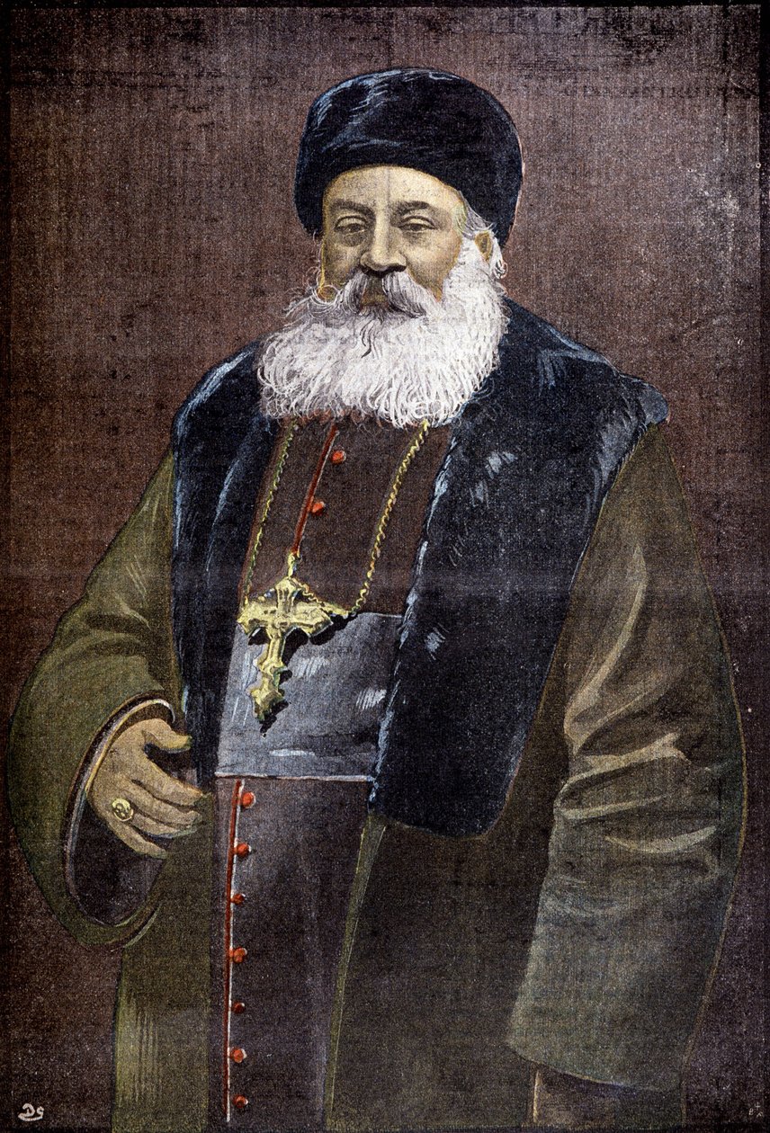 Alphonse Favier (1837-1905), fransk lazarist, eveque de Pekin, boksernes helt fra legationernes sæde, i 1900 (stik) af French School