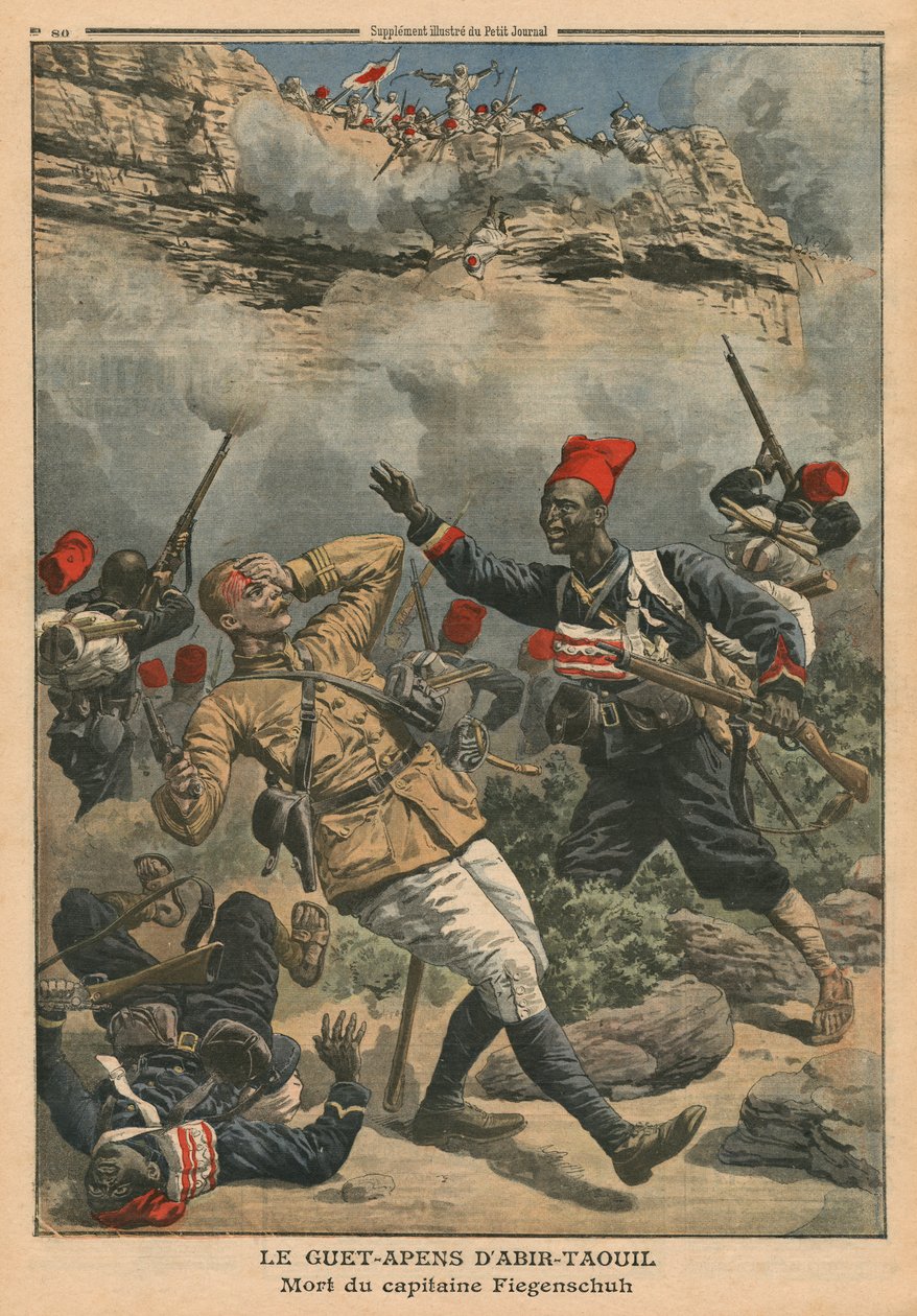Baghold ved Abir-Taouil, kaptajn Fiegenschuhs død, illustration fra 