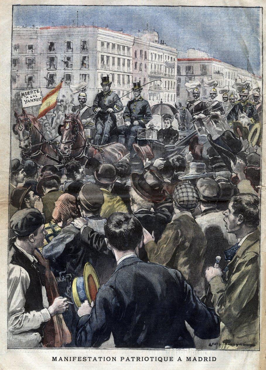 Amerikansk Hispano-krig (eller Desastre i 1898) - patriotisk demonstration i madrid i 1898 i nærværelse af dronning Mary Christine af Spanien (1858-1929) - indgravering i "La petite Gironde" fra 1898 af French School