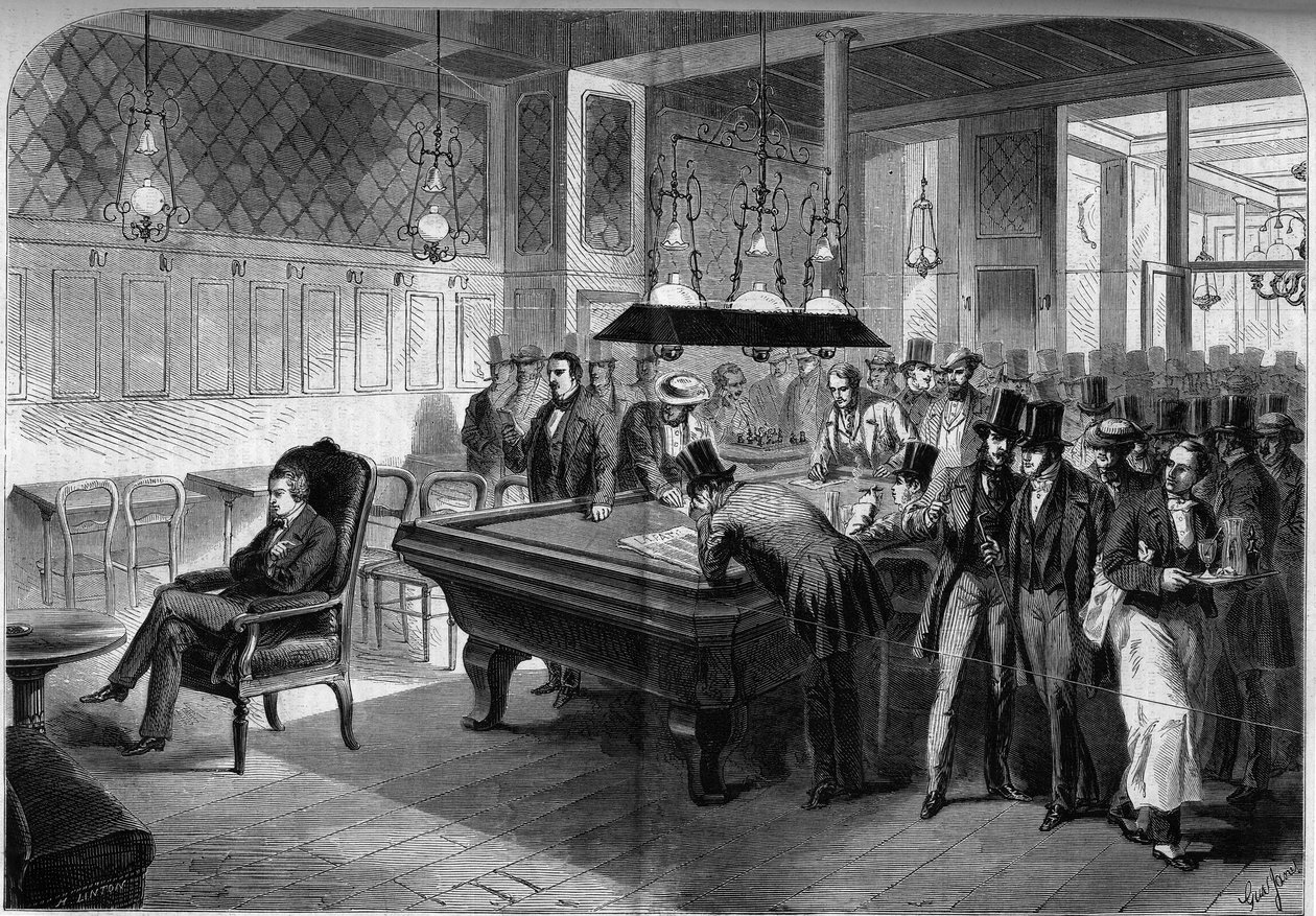 Den amerikanske skakspiller Paul Morphy (1837-1884) spiller blinde otte skakspil på Cafe de la Regence i Paris af French School