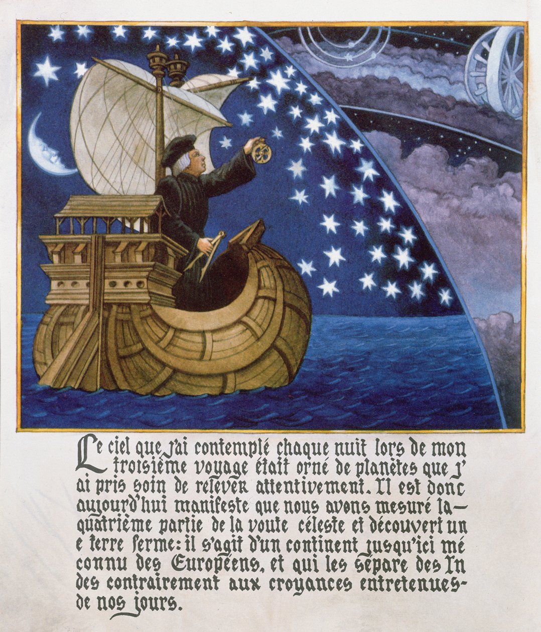Amerigo Vespucci navigerer efter stjernerne på sin 3. rejse af French School