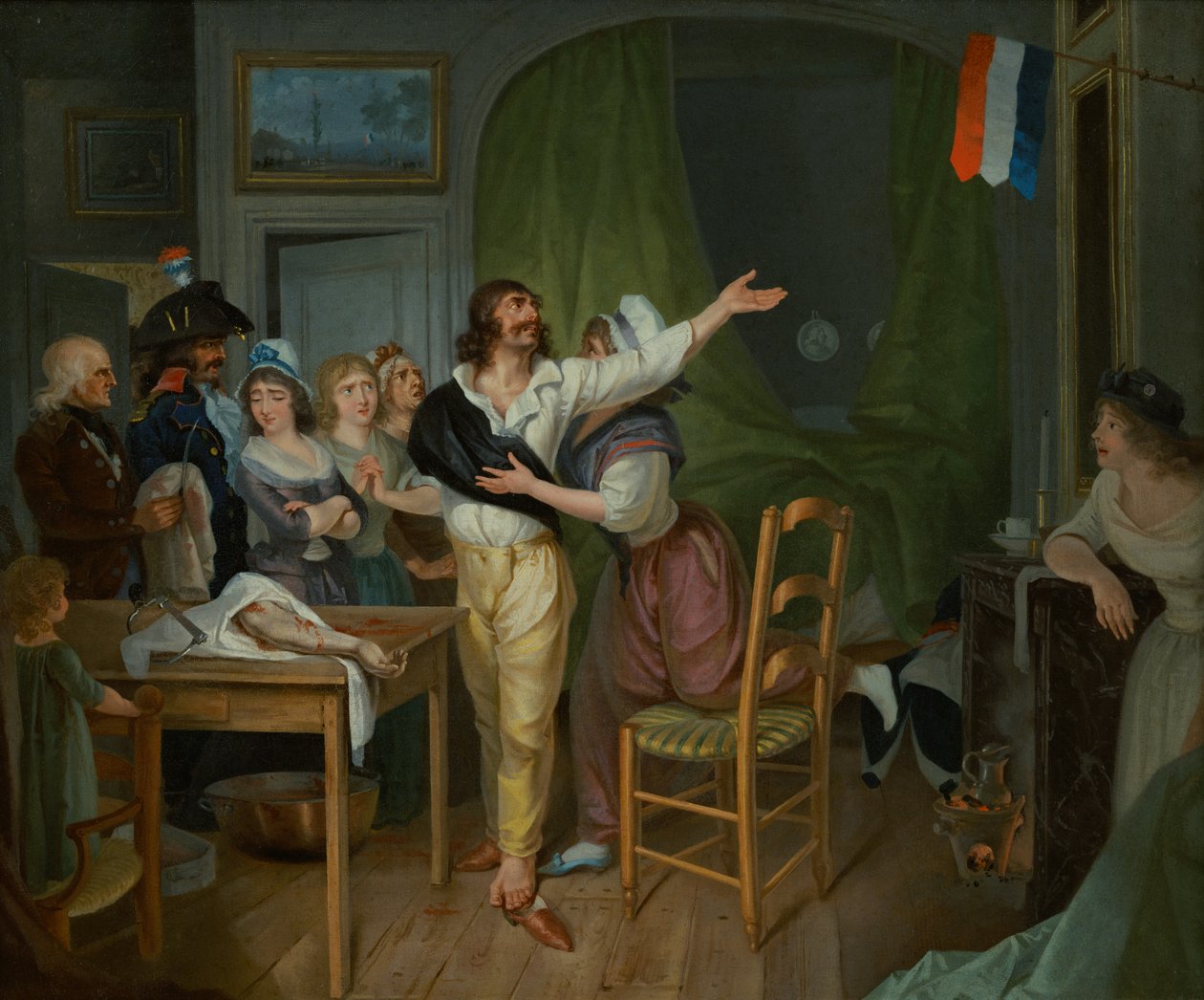 En amputerets hengivenhed til hjemlandet (olie på lærred) af French School