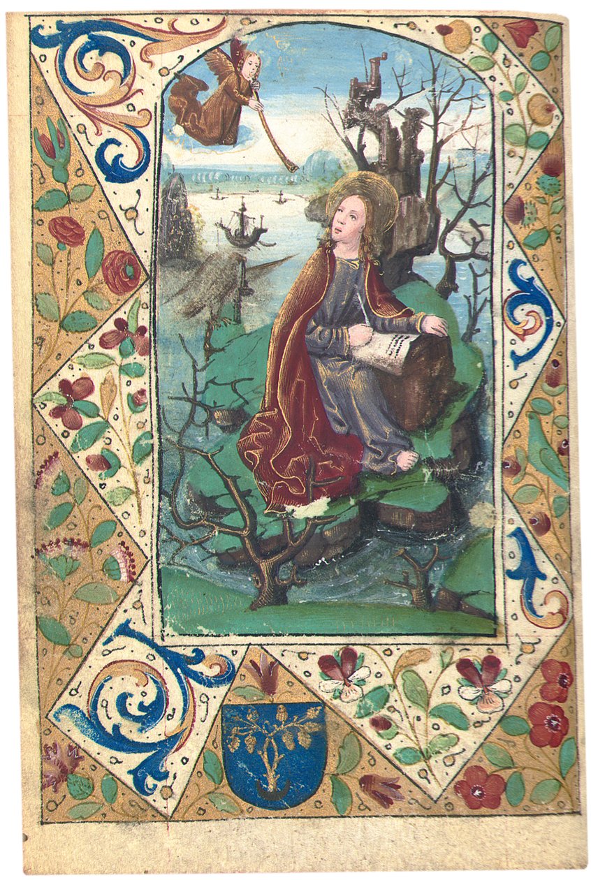 En engel, der viser sig for Maria Magdalene i ørkenen, illustration fra Timebogen, Brug af Rom af French School