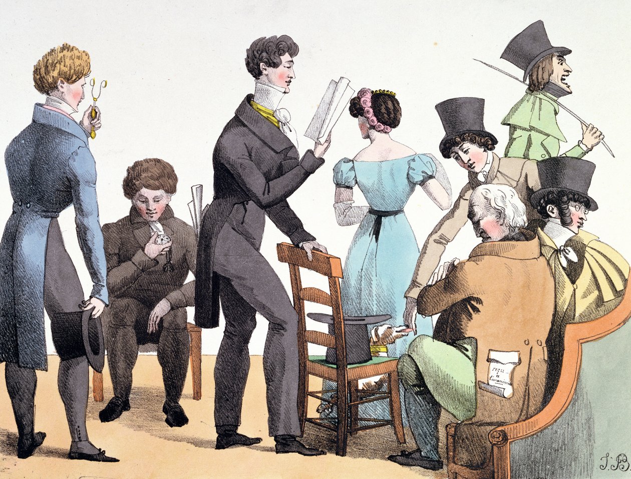 En forfatter læser sit værk for en udvalgt gruppe, marts 1821 af French School