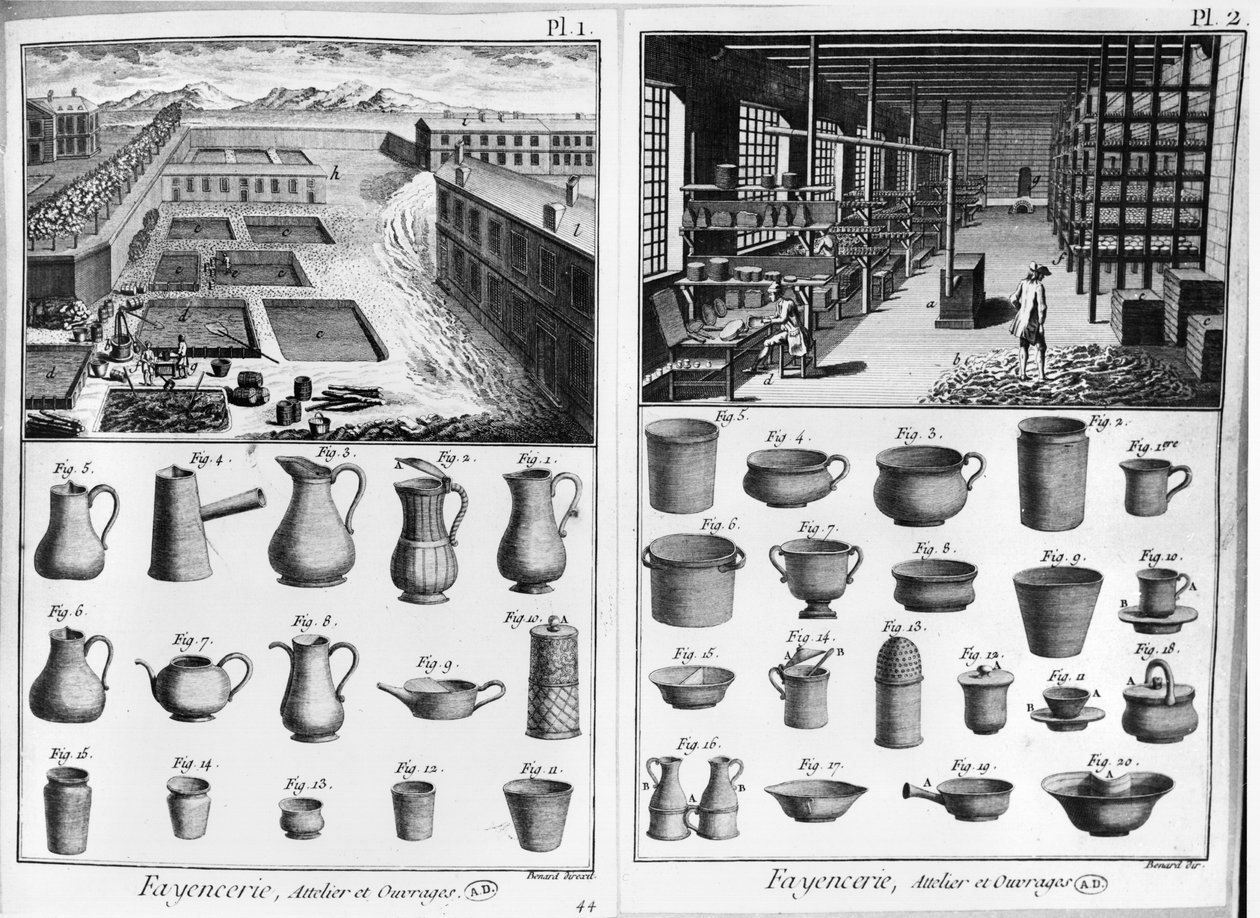 Et lertøjsværksted, illustration fra Encyclopedie af Denis Diderot (1713-84) indgraveret af Robert Benard (f. 1734) af French School