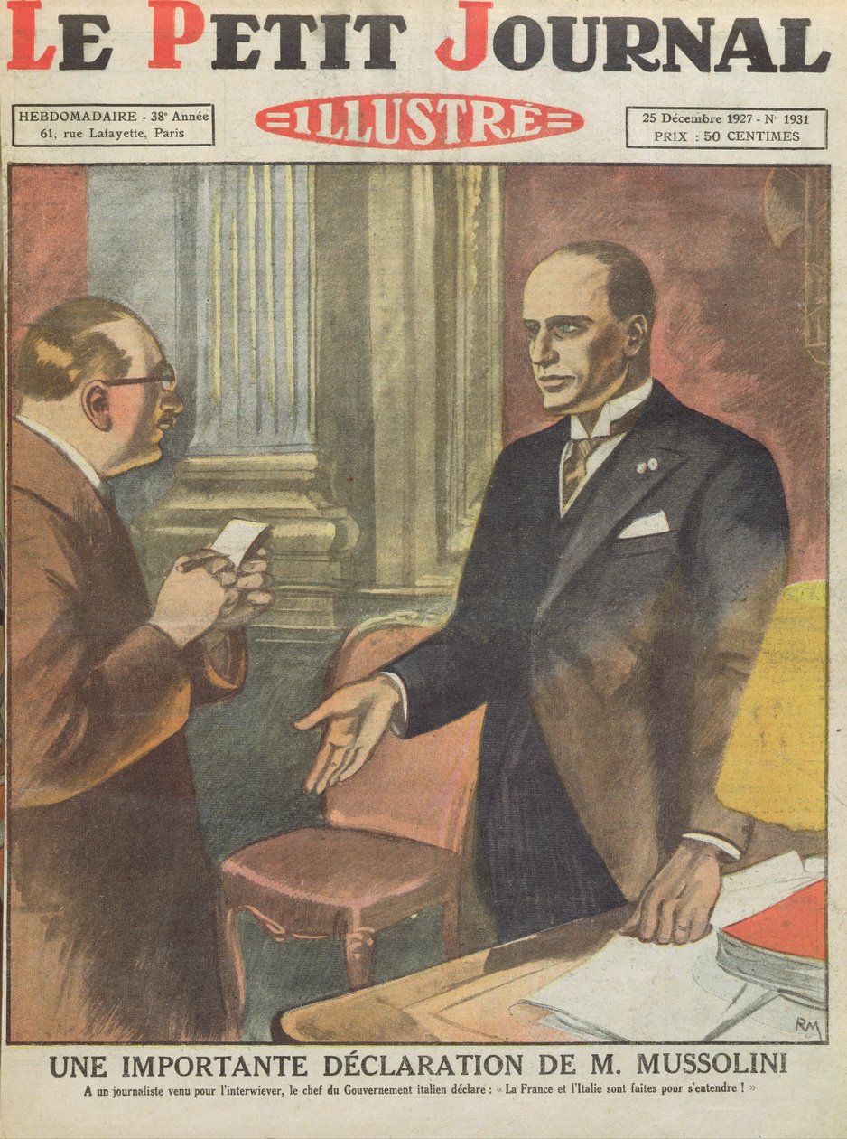 En vigtig erklæring af Benito Mussolini (1883-1945) fra Le Petit Journal, 25. december 1927 af French School