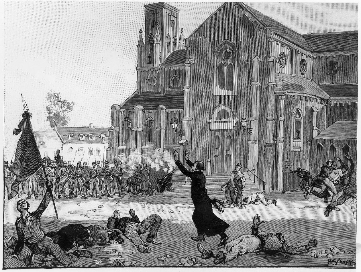 En opstand på rådhuspladsen ved Fourmies, illustration fra Le Monde Illustre, 9. maj 1891 af French School