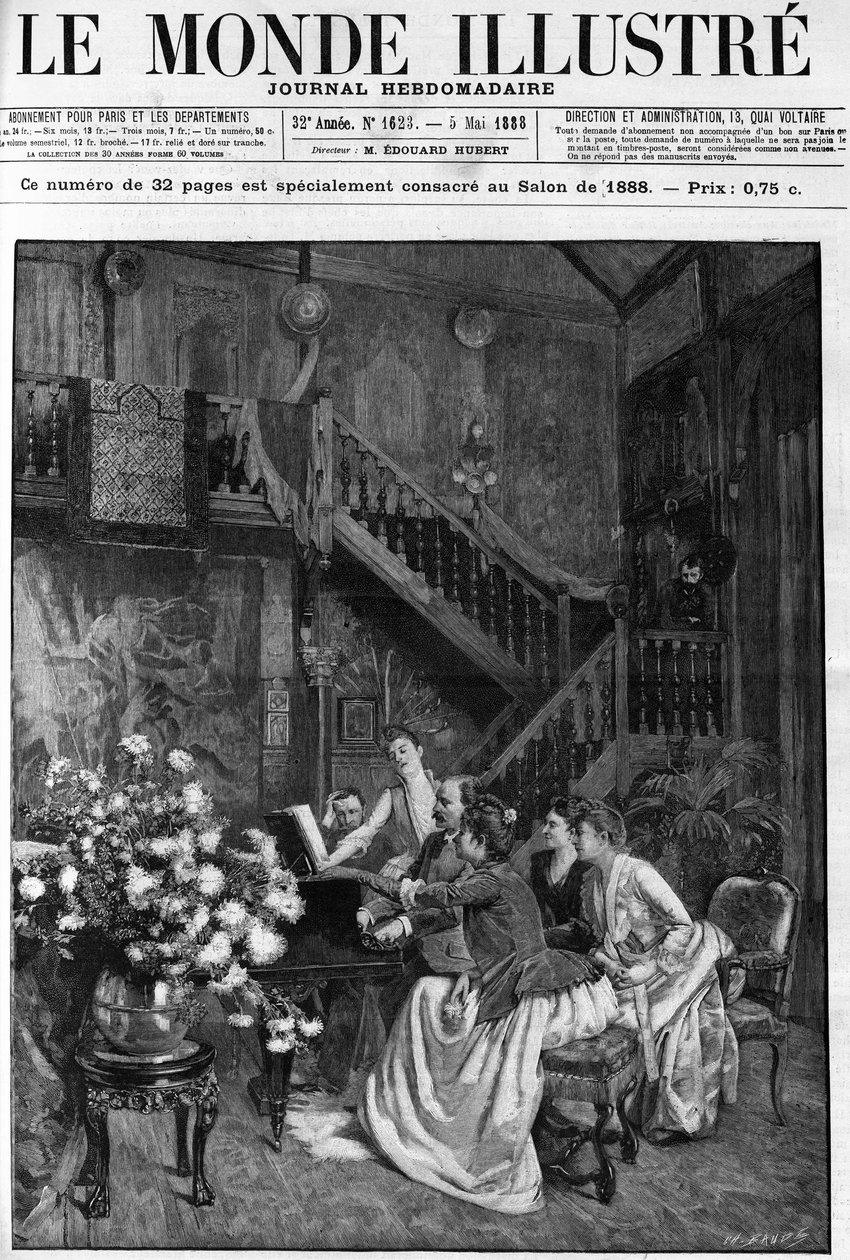 En eftermiddag omkring et partitur i en parisisk salon. Indgravering i ""The Illustrous World"" i 1888. af French School