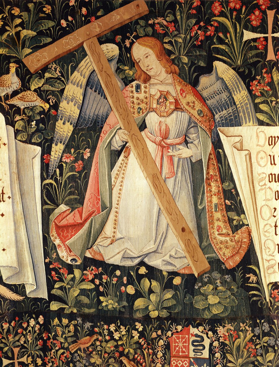 En engel, der bærer korset, fra et gobelin, der forestiller engle med instrumenterne fra Passion, Loire-værkstedet af French School